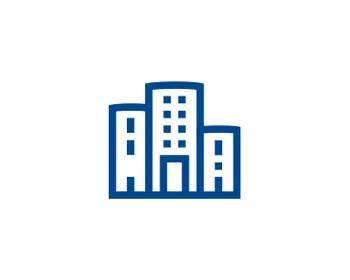 Blaues Icon, welches ein Gebäude darstellt.