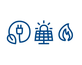 Icon Darstellung Strom. PV und Gas nebeneinander.