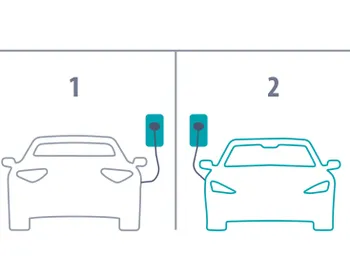 Visualisierung von zwei E-Autos beim Laden in einem Mehrparteienhaus
