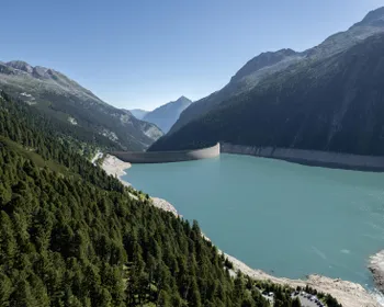Der Stausee vom Wasserkraftwerk Schlegeis.