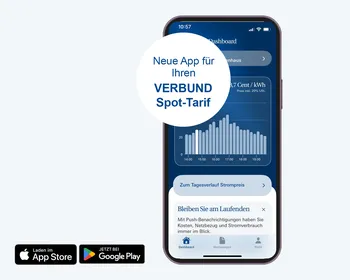 Iphone mit Spot-Tarif-App. Laden im App Store. Jetzt im Google Play Store.