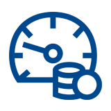 Icon Darstellung eines analogen Zählers und Münzen. Das Icon stellt den Begriff Arbeitspreis dar.